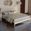 Structure de très grand lit avec tête de lit arquée, lit double plateforme en bois, aucun sommier requis, assemblage facile, silencieux, blanc-133408471-133408474