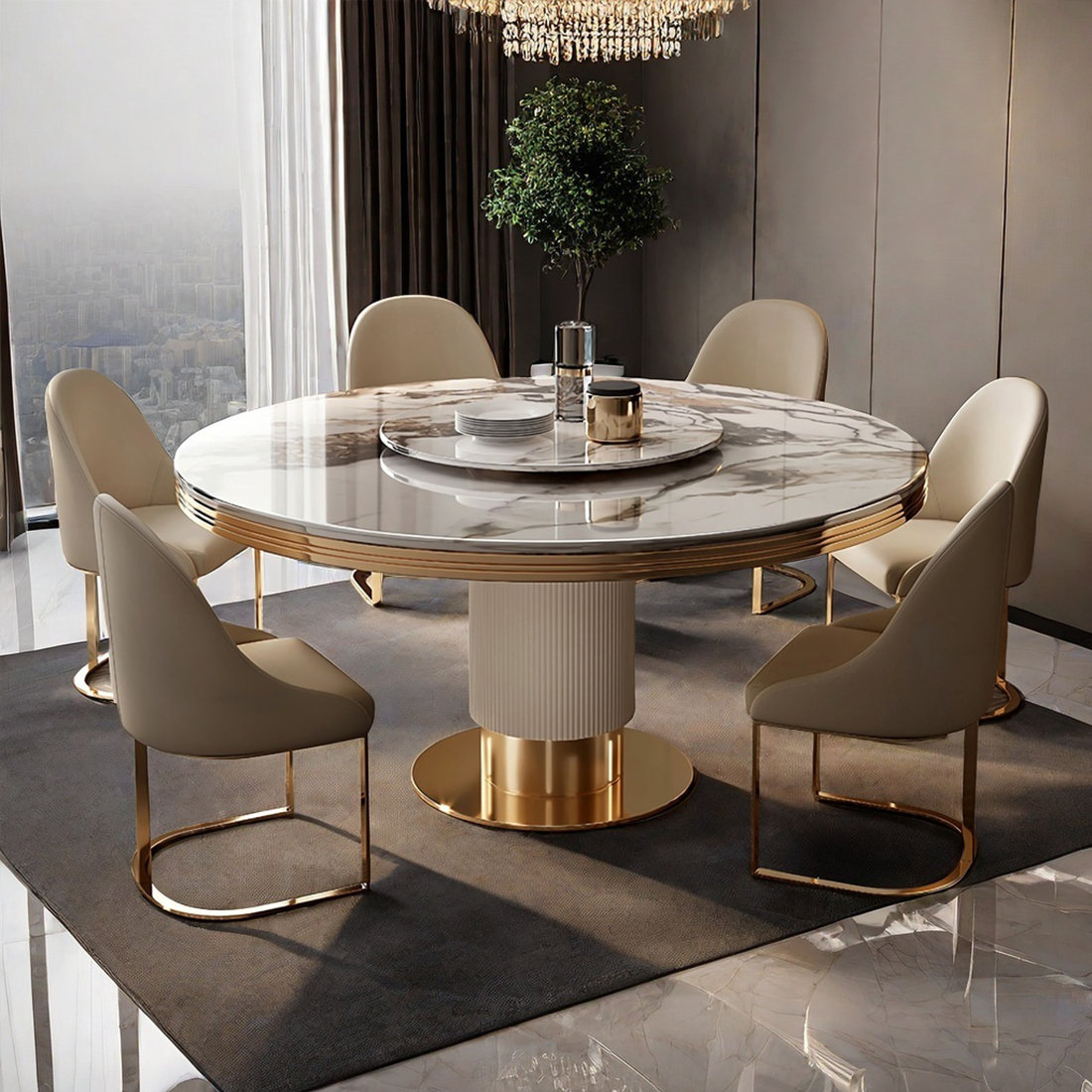 ALLNICEDT Light Luxury Faux Marble Round Dining Table Sets. Wayfair