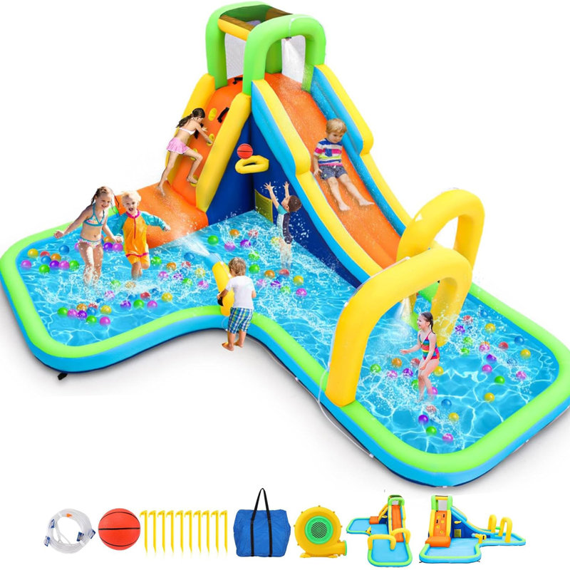 Parc aquatique gonflable avec soufflerie pour enfants de 13,9 pi x 11,1 pi Adam 3-10 | Moustiquaire 5-en-1 pour le rebond, la piscine et la sécurité dans la cour arrière | Intérieur intérieur