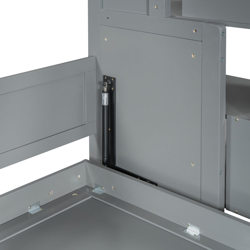 Full Over Full Size Murphy Bed With Hydraulic Lift & Desk Design, Grey