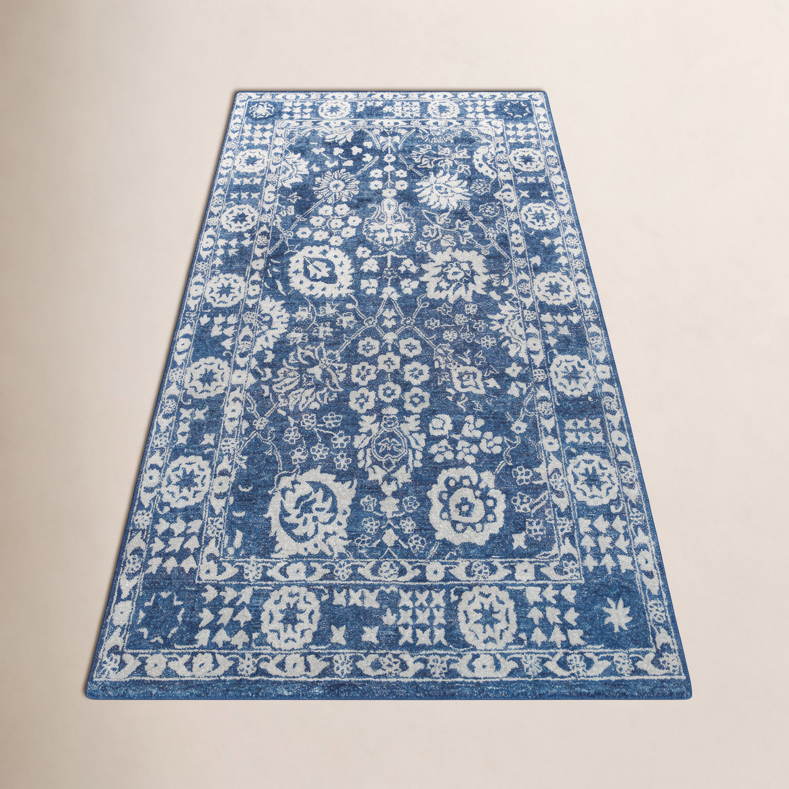 Cece Blue White Hand-Tufted Wool Oriental Rug, Runner 2'3" x 8'