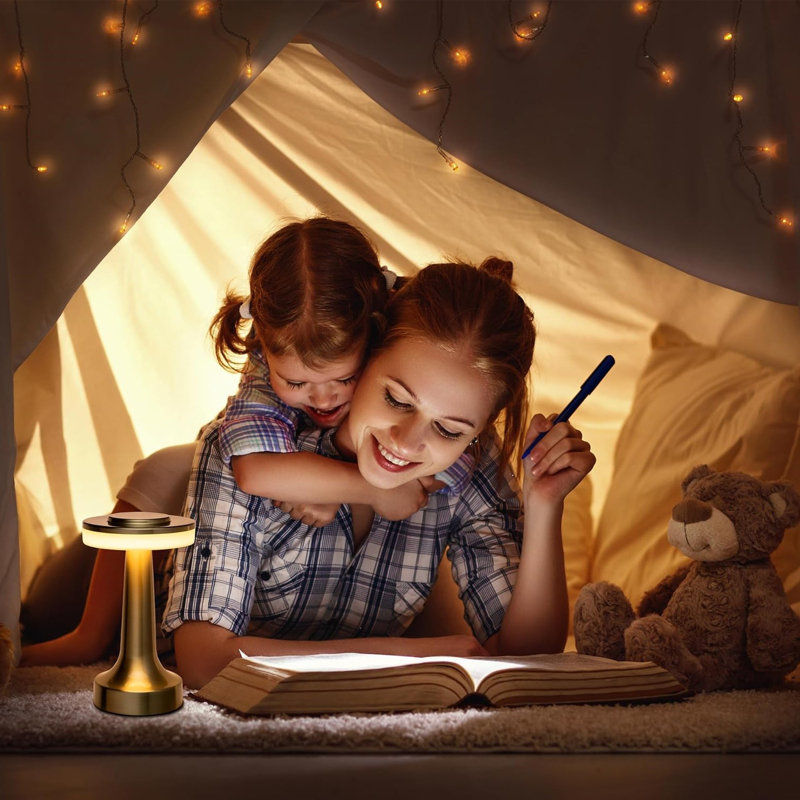 Lampe de table portable à DEL avec capteur tactile, luminosité à 3 niveaux, pile rechargeable, Doré