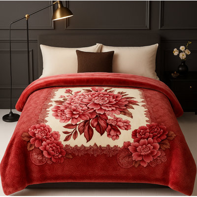 Imperial Ultra Soft Plush Blanket – Queen Size, 1 Ply, 8 Lbs – Silky, Warm Korean-style Floral Bedding