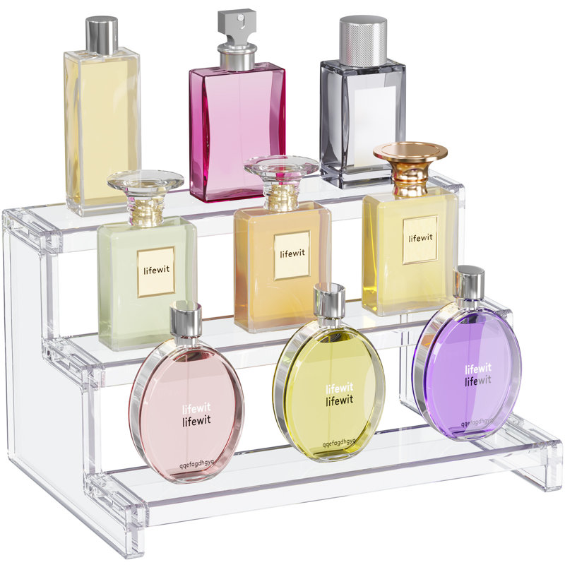 Présentoir 3 niveaux transparent, organisateurs en plastique pour figurines, petit gâteau, parfum, dessert, présentoir de bureau
