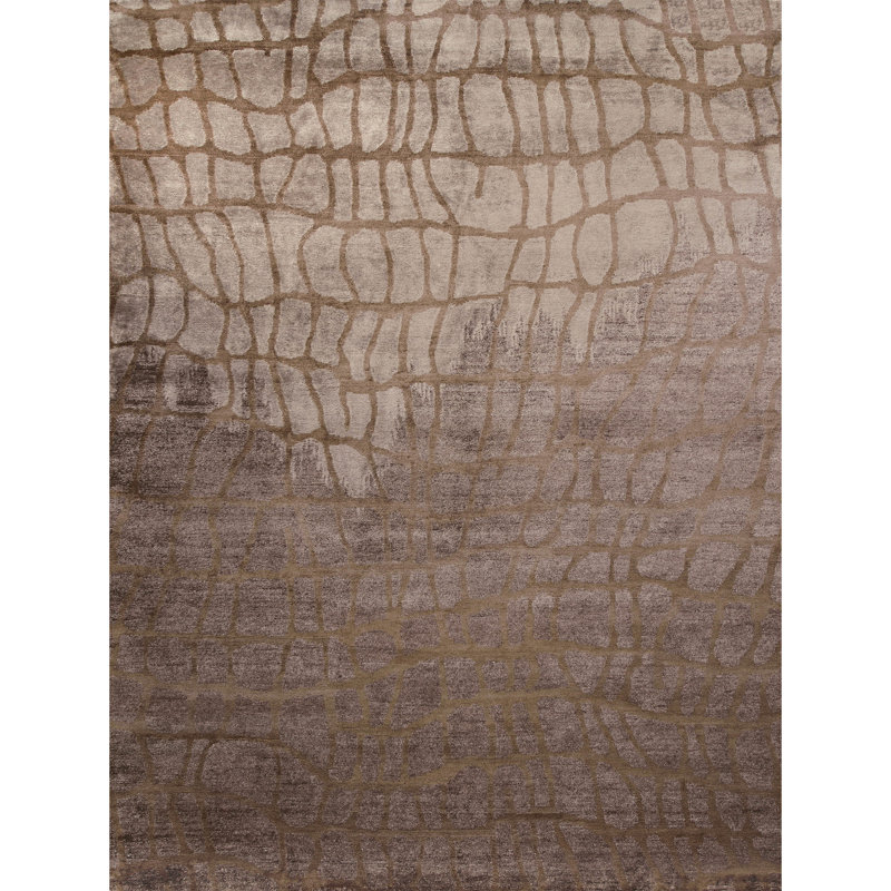 Hand Knotted Abstract Area Rug in Ash, Rectangle 10' x 14'