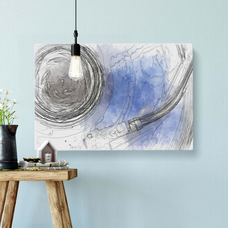 Blue Vinyl Record In Abstract - Wrapped Canvas Print, 35cm H x 50cm W x 3cm D