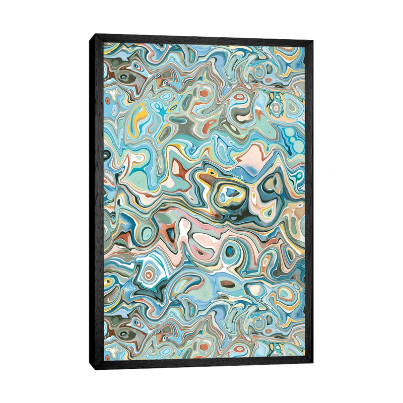Trippy Watercolor Agate Layers - Painting on Canvas, 152.4cm H x 101.6cm W x 3.81cm D, Black Framed
