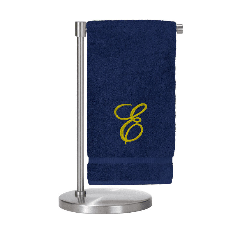 Serviettes de bain monogrammées - ensemble de 1 - lettre en script, E, Marine / doré