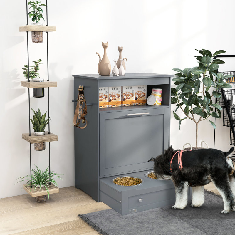 Rangement pour nourriture pour chien avec compartiment, gris - tiroir et crochets de gestion efficace pour animaux
