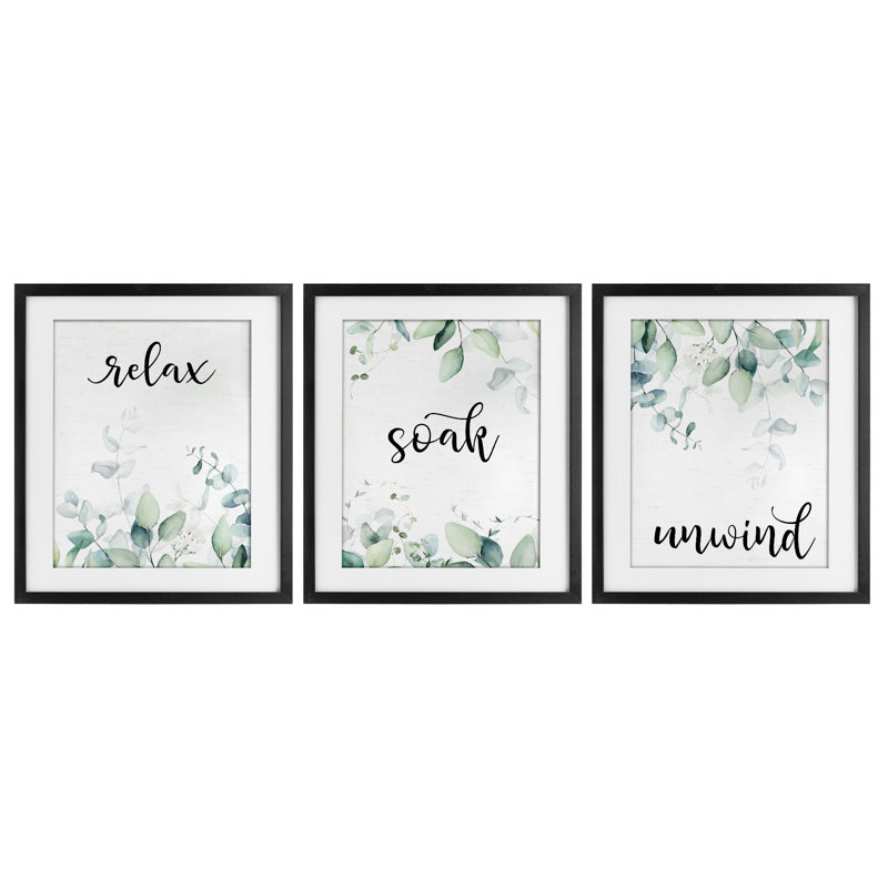 Ensemble de 3 sous-verres Leafy Bathroom Herbs, Cadre noir minuit, H 16 po x l 13 po