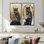 Dalk Owl Into Golden Forest Landscape I - Collection d'animaux sur toile, 2 panneaux