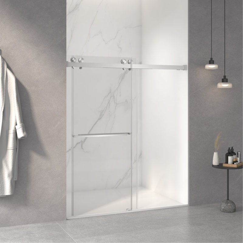 Porte de douche coulissante double sans cadre l 56 à 60 po x H 70 po, verre trempé clair de 5/16 po (8 mm), Nickel