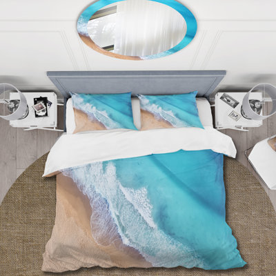Turquoise Waves Breaking At The Shore - Ensemble de housse de couette Cabin & Lodge - Microfibre de polyester