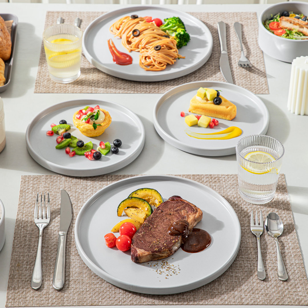 12 Pcs Ceramic Dinnerware Set, Dinner Plates, Dessert Plates And Soup Plates For 4 Person, Beige Set