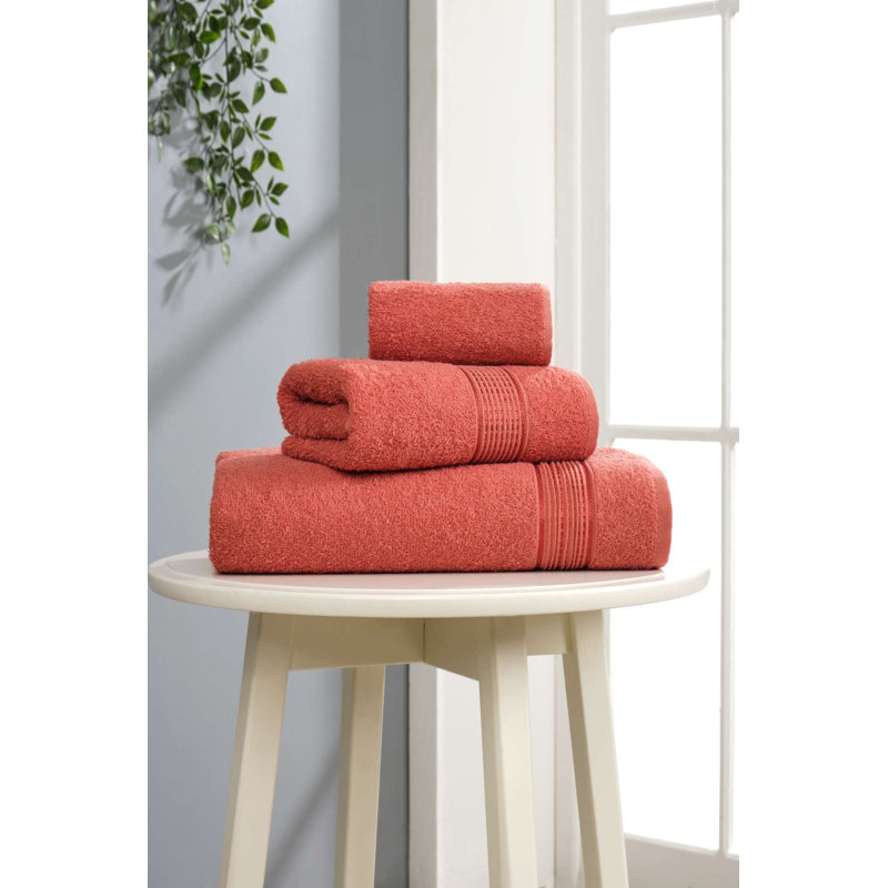 Luxurious 3-Piece Towel Set, Tile Red | 100% Cotton, Includes 1 Wash Towel (11.8 x 19.7 in), 1 Hand Towel (19.7 x 33.5 in), 1 Bath Towel (27.6 x 55.1 in) | Soft, Absorbent, Machine Washable at 104°F | Perfect for Home or Spa