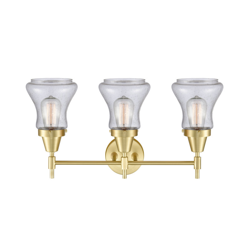 Éclairage pour meuble-lavabo à 3 lumières à intensité variable Gayle, Grainé, Ampoule DEL rétro 4 watts, Laiton satiné