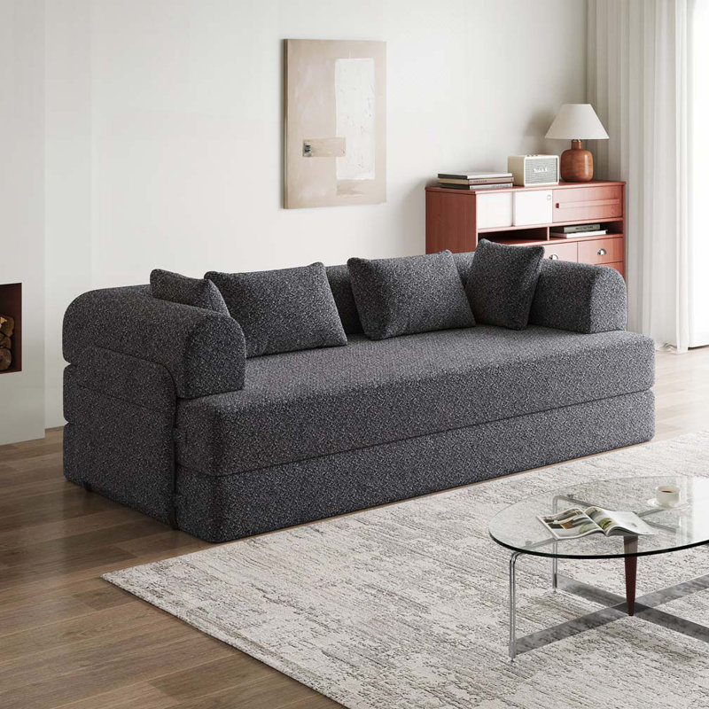 Canapé-lit convertible en chenille avec coussin cylindrique, Gris