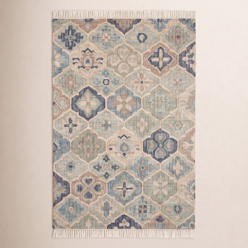 Tapis bleu en jute tissé à la main Pali, Rectangle de 5 pi x 8 pi