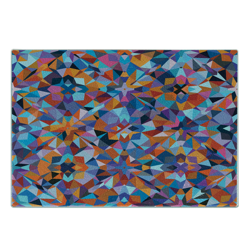Ambesonne 1970s Tempered Glass Cutting Board Angular Triangle Geometric Multicolor