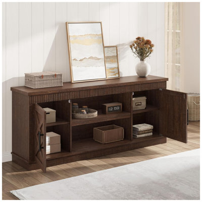 Meuble télé pour téléviseur jusqu'à 70 pouces - Meuble audio-vidéo avec 2 portes et tablette de rangement ouverte pour le salon ou la chambre à coucher