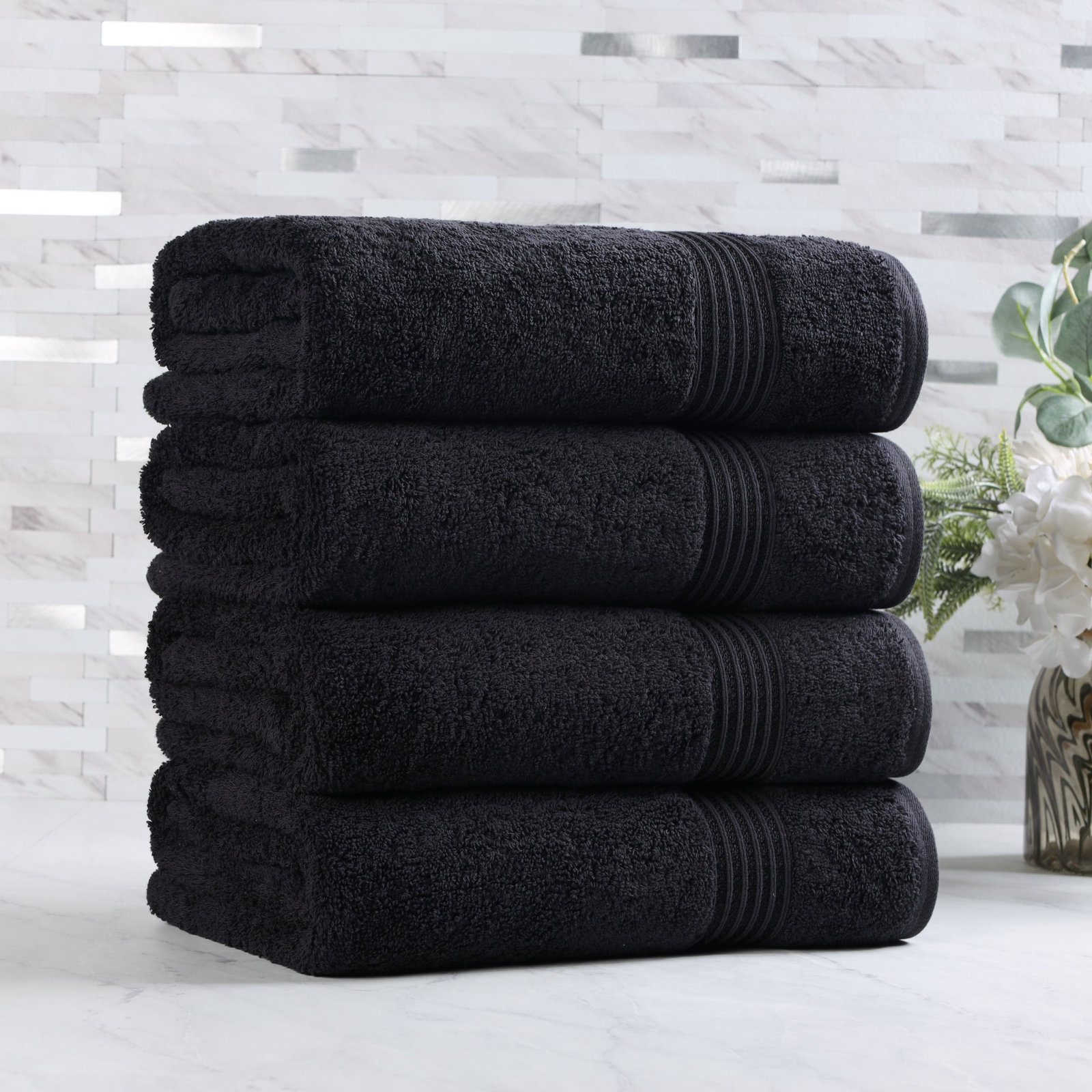 Oleg Egyptian Cotton Bath Towel, Black