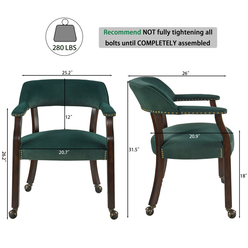 Chaise de salle à manger rembourrée en tissu de style moderne Mid-Century Wexford, Vert, 3