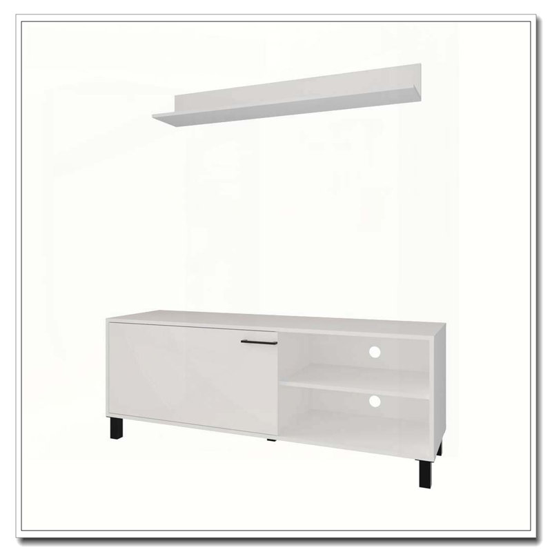 Meuble télé blanc avec rangement ouvert en mélamine