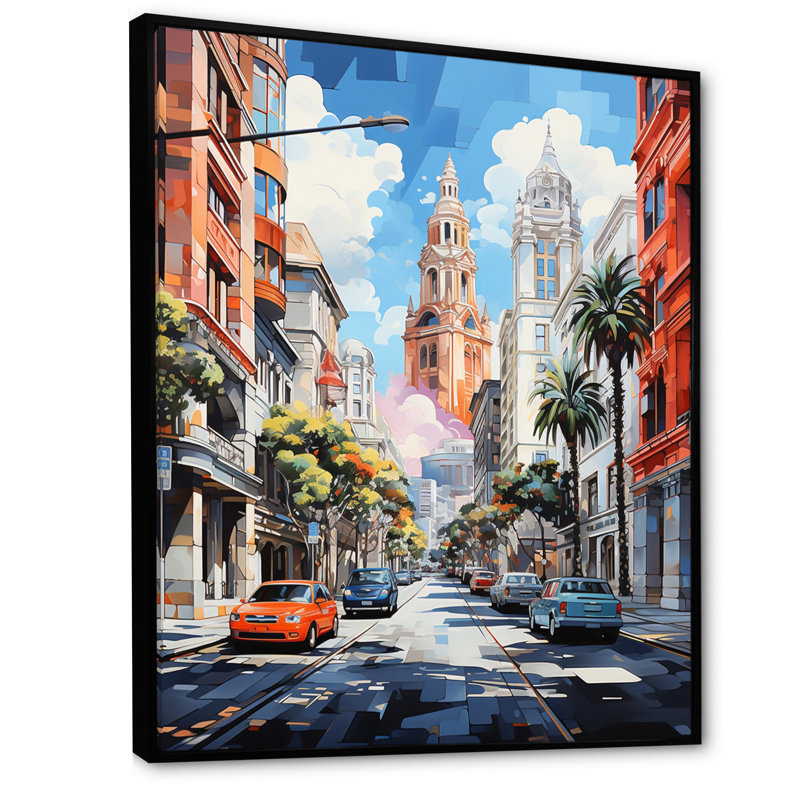 «Clabber Abstract San Diego City Portrait», reproduction sur toile, H 40 po x l 30 po x P 1,5 po, Cadre flottant noir
