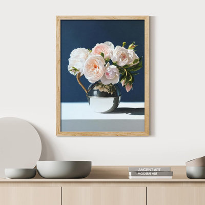 «White Rose Flower Bouquet In Vase Wall Art Floral Botanical Prints Decor For Living Room, encadré sur papier»