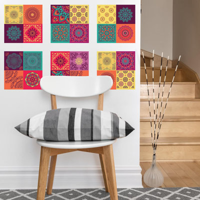 Colourful Mandala Tiles Wall Stickers 20cm x 20cm 