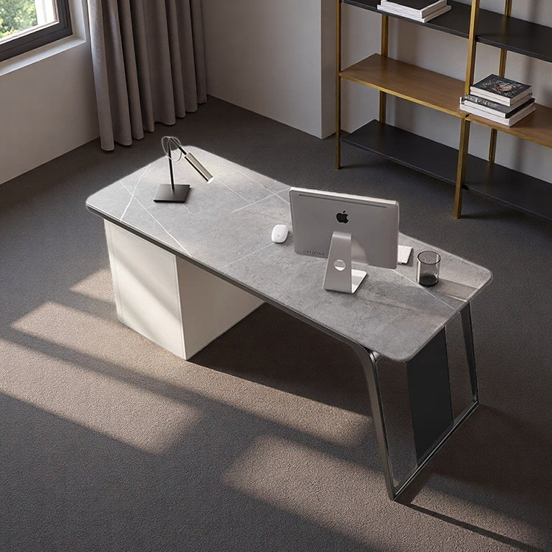 Bureau en acier fritté en acier inoxydable, Grey/White, H 28,74 po x l 70,87 po x P 27,56 po