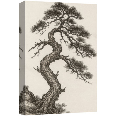 Bonsai pin style rétro, art naturel, impression sur toile encadrée