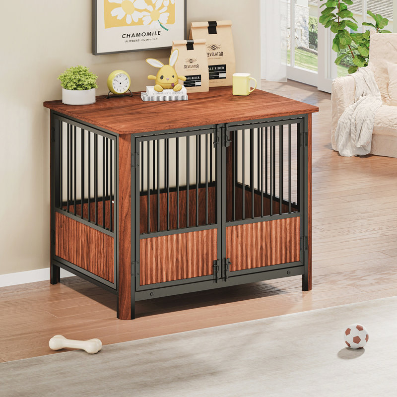 Cage pour chien en bois de noyer, H 25,2 po x l 31,5 po x P 23,6 po