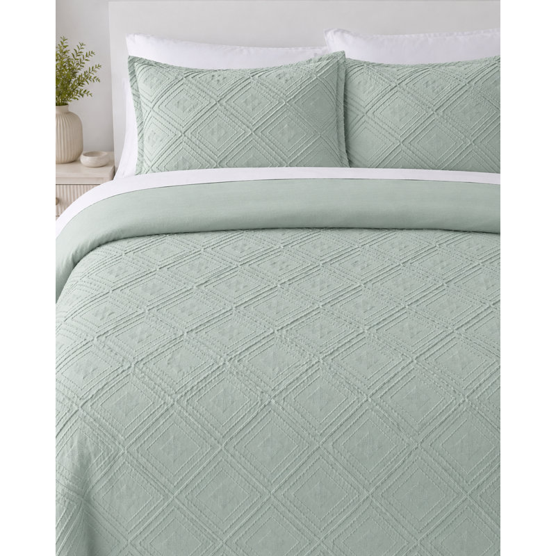  Parure de lit carrée en microfibre prélavée, Housse de couette simple + 1 taie décorative, Menthe poudreuse