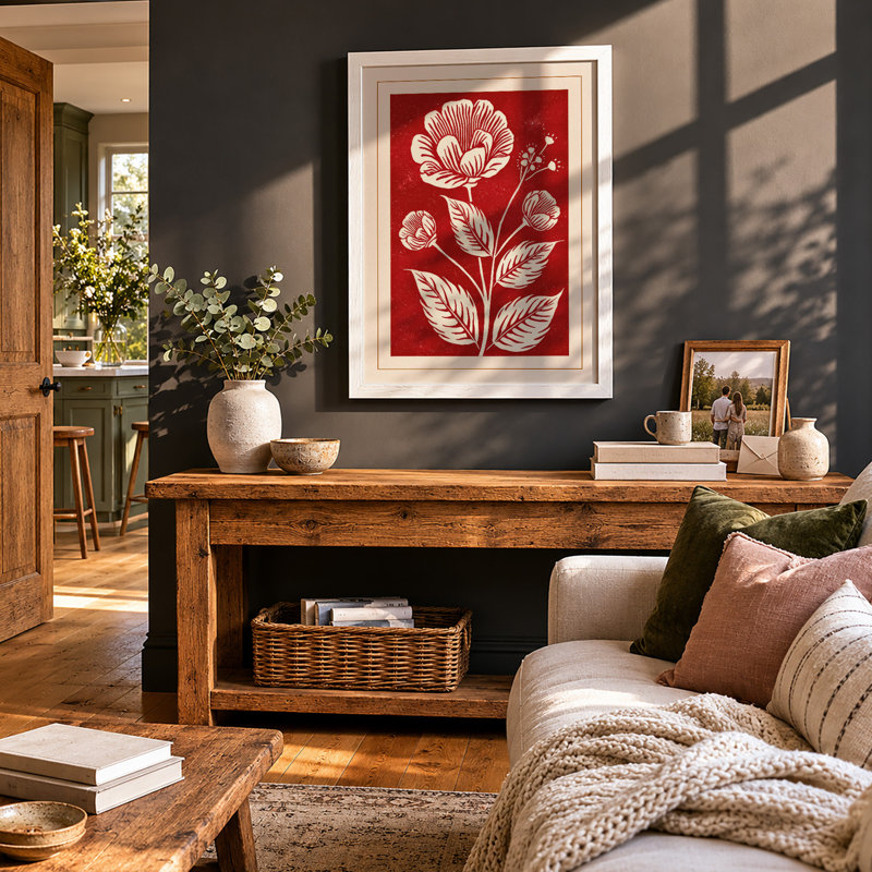 Folk Flower Botanical - Print, A3 - 42.0 x 29.7 cm, White