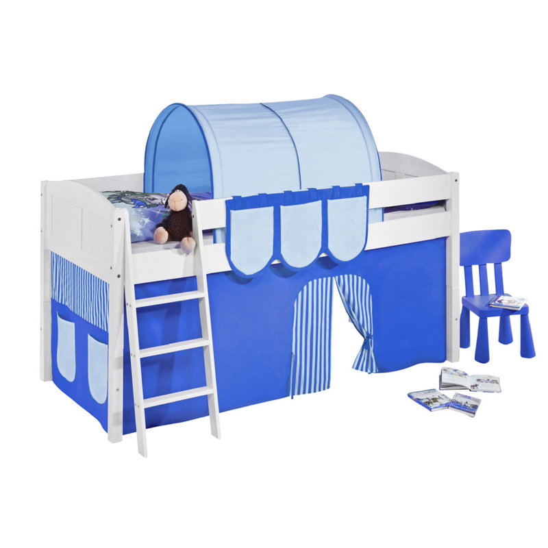 Basic European Single (90 x 200cm) Mid Sleeper Bed with Curtain, Blue