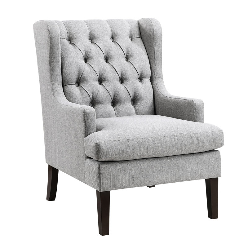 Chaise d'appoint à boutons avec siège en tissu gris et coussins en mousse, Gris