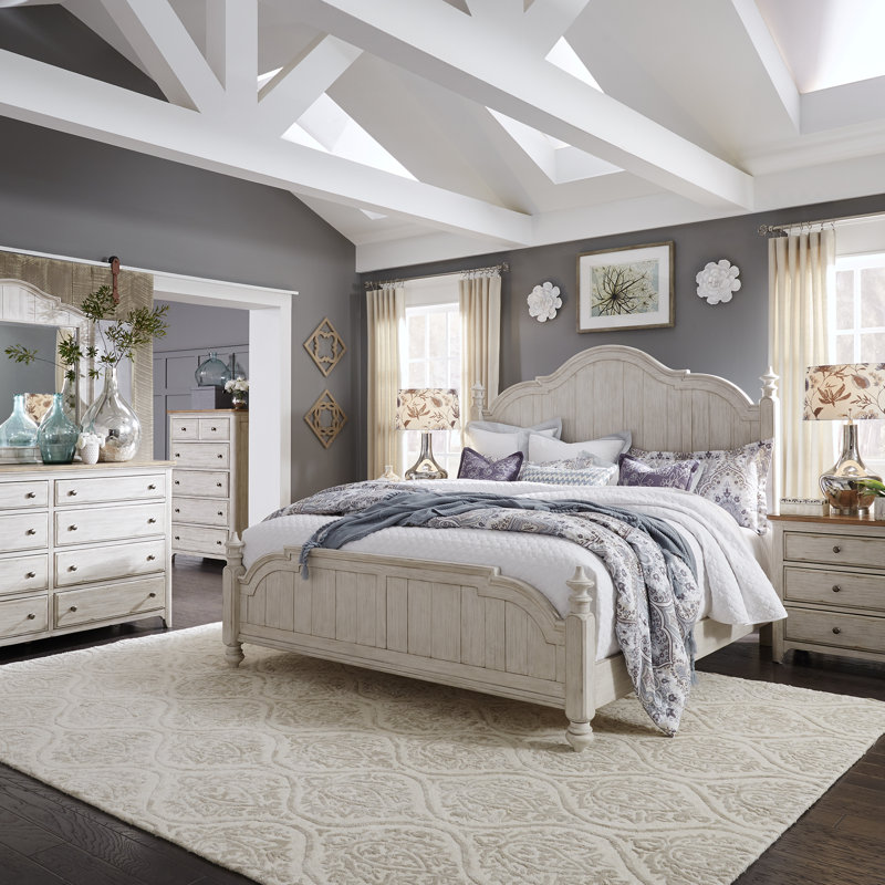 Harlowe Queen Poster Bed w/ Dresser & Mirror, Chest, Nightstand Bedroom Set, Queen