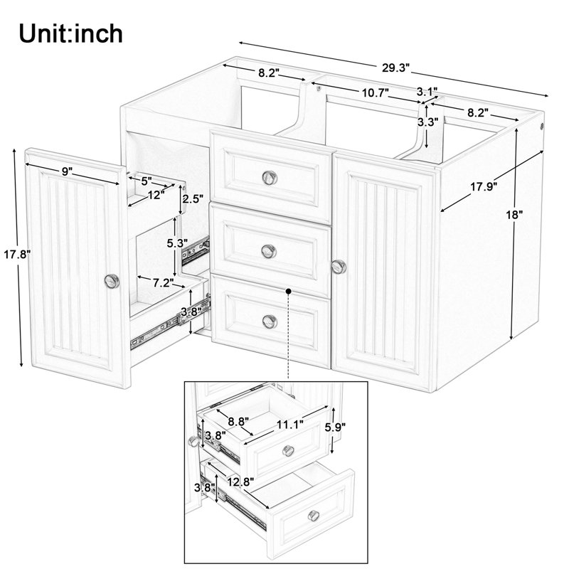 Base de meuble-lavabo mural simple 29,3 po seulement en vert