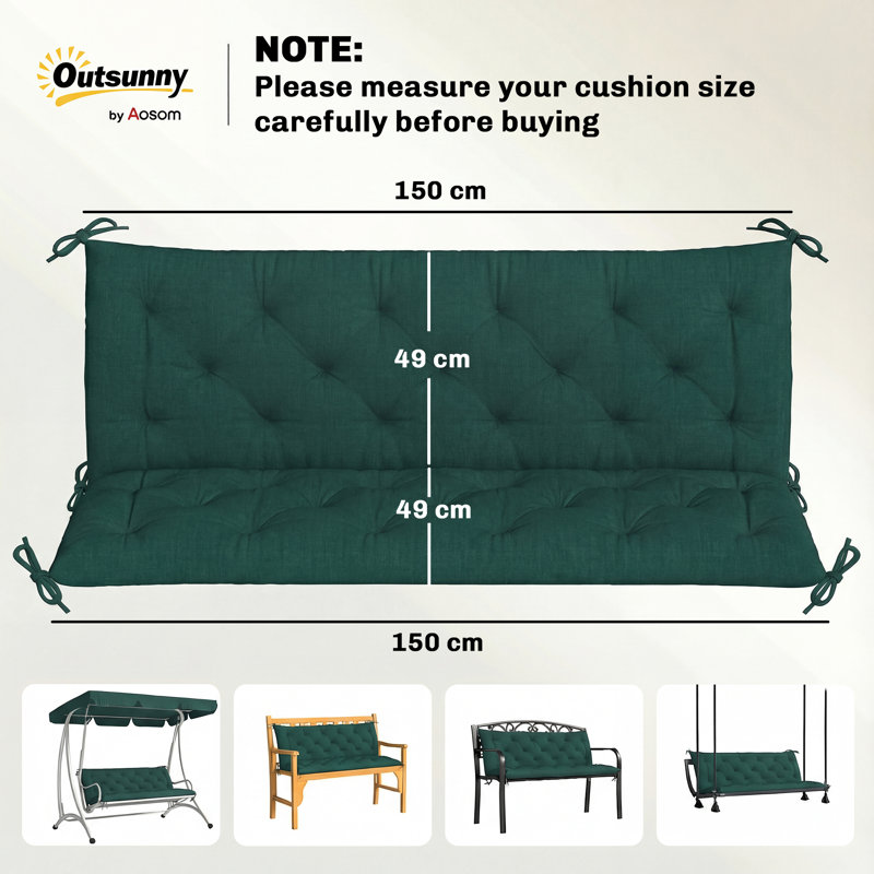 Outdoor Seat Cushion, 150 cm W x 49 cm D, Green