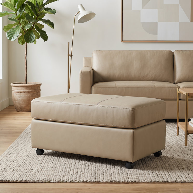 Latitude Run® Caro Leather Upholstered Ottoman, Beige