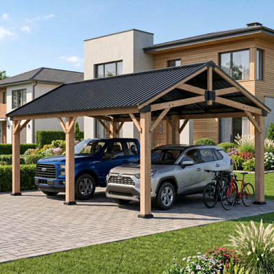 Jolydale 20 pi. L 12 pi. D Pavillon de jardin à toit rigide avec toit en acier galvanisé, convient aux patios, à la pelouse et à la cour