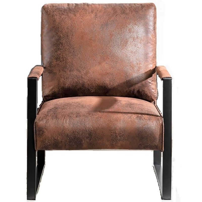 Mid-Century Modern Accent Chair, Durable Square Metal Frame, Plush Upholstery, Brown Microfiber/Microsuede