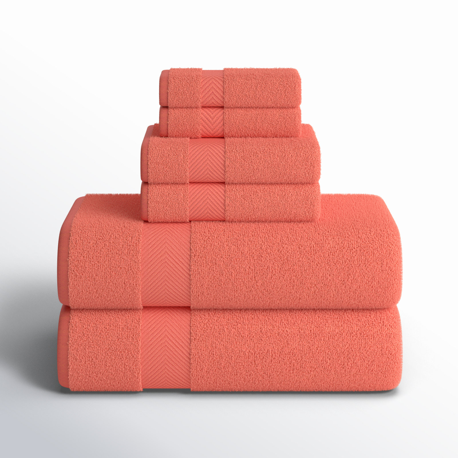 Hamachi 6-Piece Cotton Towel Set, Coral, 6 Piece Towel Set