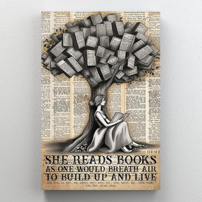 Elle lit des livres sur toile, impression
