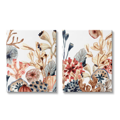 «Tropical Ocean Floor Plant Life Expressive Abstract Coral», ensemble de 2 impressions sur bois