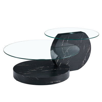 Varese Modern Round Nesting Coffee Table with Diamond-Cut Edges Glass Top