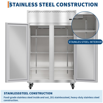 48" W Commercial Freezer -8°F~0°F,Reach-in 36 Cu.ft 2 Door Stainless Steel Commercial Refrigerator Fan Cooling,6 Adjustable Shelves, Auto Defrost, LED Light,for Restaurant,Bar,Kitchen,Shop