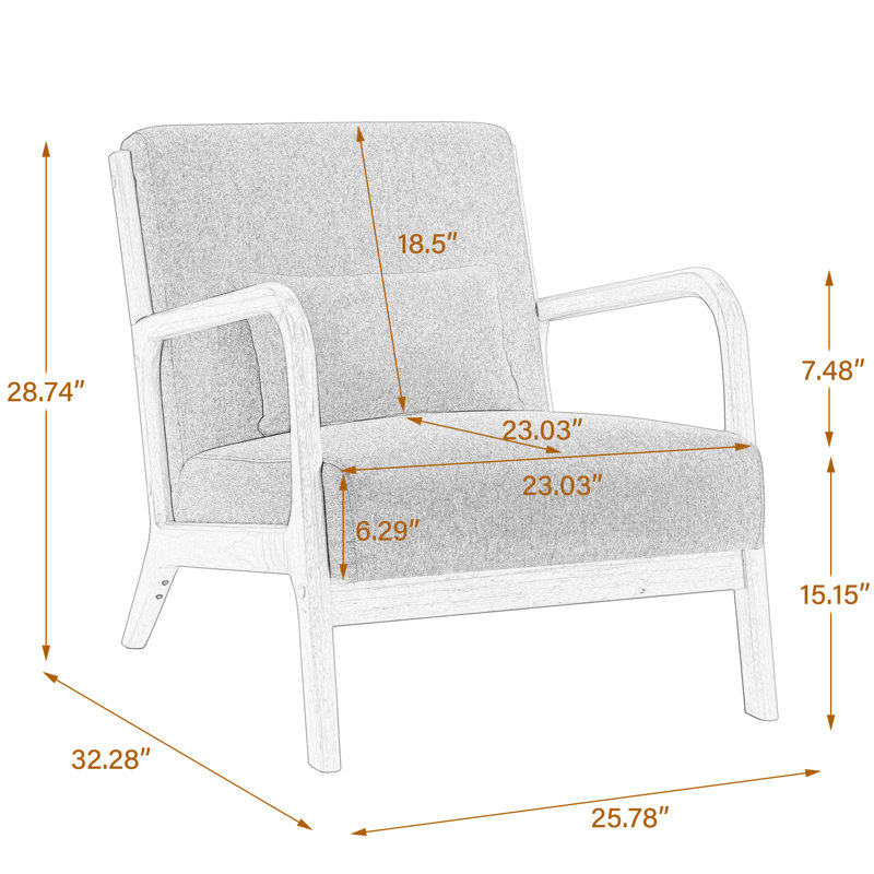 Jyrin 65.5 Cm Wide Cotton Armchair, Grey Linen, Natural