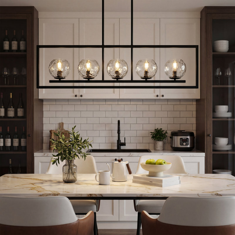 5-Light Linear Kitchen Island Chandelier, Adjustable Pendant Light